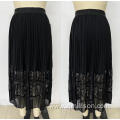 Black Color Elastic Waist Lace Design Flounced Skirt
